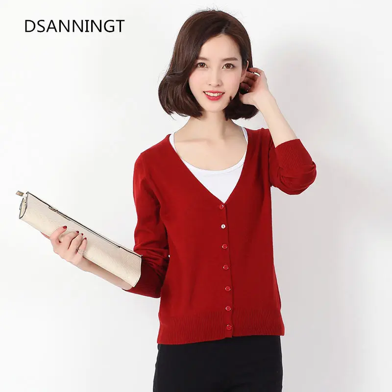 

2018 New Cashmere Cardigan Female V-neck Long-Sleeved Solid Color Sweater Fashion Slim Sweater Ladies Casual Wild Jacket Women's