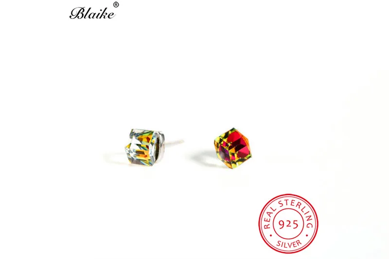 Blaike Mystic Rainbow Fire Topaz Crystal Square Stud Earrings For Women Real 925 Sterling Silver Gradient Earrings Fine Jewelry - Цвет камня: 02