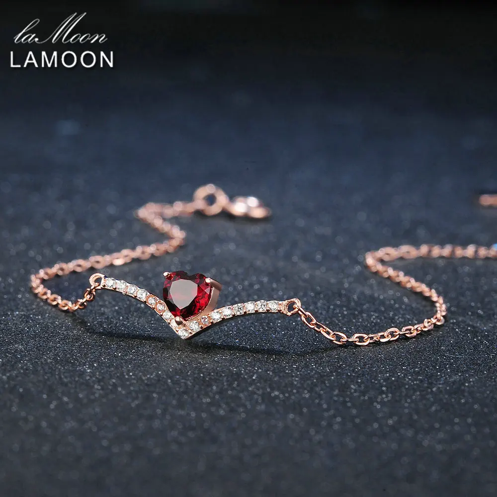 Lamoon Heart 100 Natural Gemstone Classic Red 0 3ct Garnet 925 Sterling Silver Jewelry 18KGP Chain
