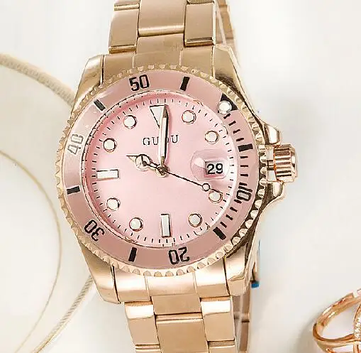 Guou бренд для женщин и мужчин унисекс Кварцевые Популярные Fodiao индивидуальные часы из нержавеющей стали наручные часы Relogio Feminino Relojes Mujer - Цвет: Розовый