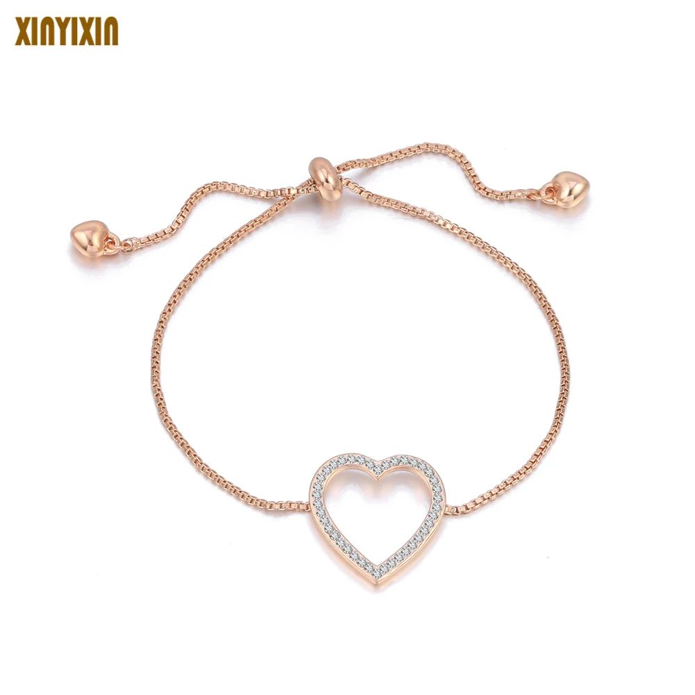 

New Heart Charm Bracelet For Women Rose Gold Pulsera Jewelry Stainless Steel Chain Armbanden Bijoux Femme Bridesmaid Gifts