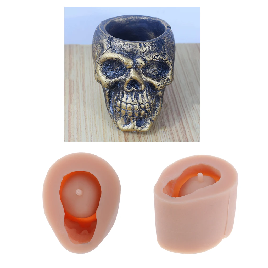Silicone Halloween Skull Shaped Concrete Plaster Gypsum Flower Pot Mold Plant Holder DIY Soap Candle Making Mould