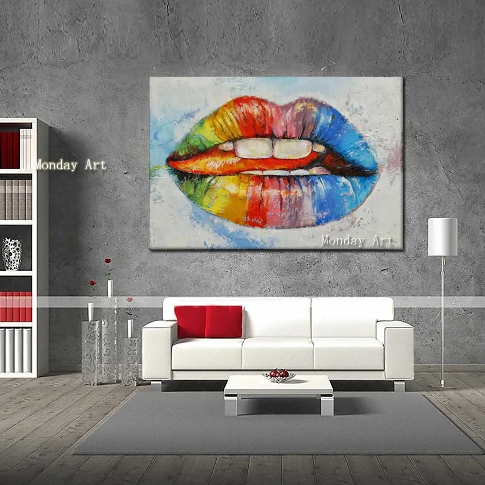 Hand-Painted-Abstract-Canvas-Oil-Painting-Colorful-Cartoon-Lip-Wall-Picture-Living-Room-Bedroom-Home-Wall (3)