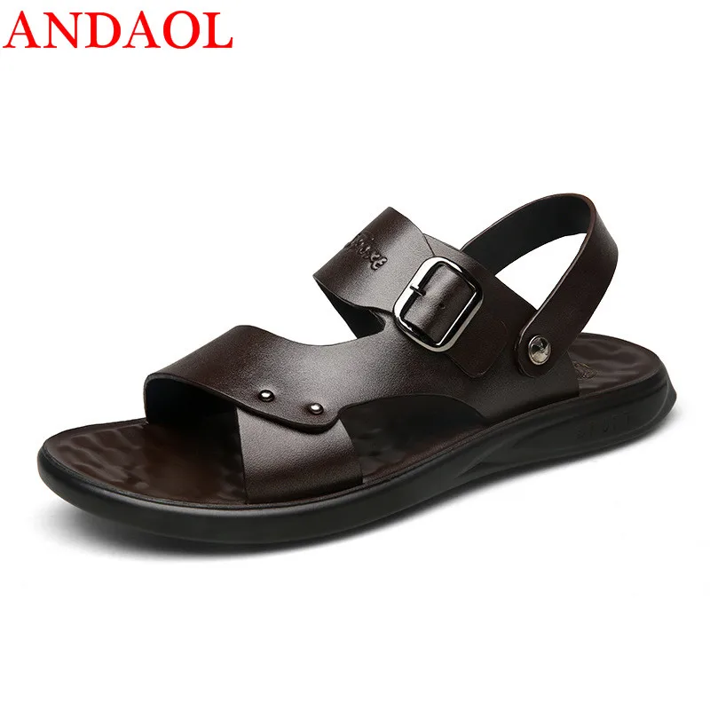 

ANDAOL men's casual dragshoes Top Quality Soft Breathable Elastic Band Light Beach shoes Luxury Non-Slip Business Office sandals