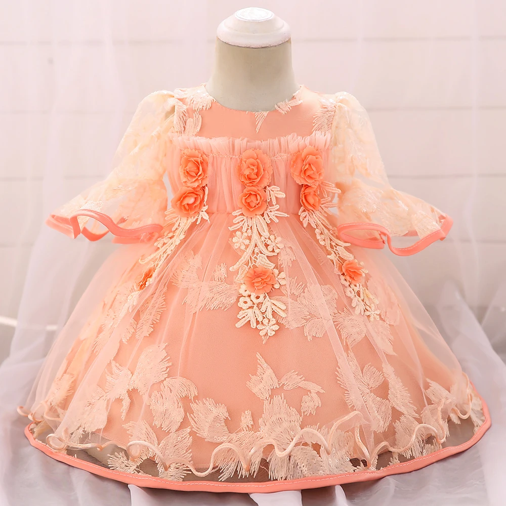 Платья для маленьких девочек 2 лет; платье-пачка принцессы для крещения; платье для маленьких девочек на день рождения; костюм для первого дня рождения - Цвет: Orange