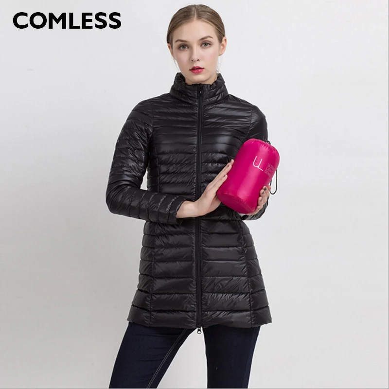 

COMLESS Plus Size 4XL 8 Colors Women Casual Ultralight Down Jacket with 90% Down 10%Feather Zip Up Women Winter Long Coat Jacket