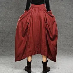 ZANZEA эластичный пояс пол Длина плиссированная юбка большие карманы асимметричным подолом для отдыха Повседневное Твердые коктейль женские