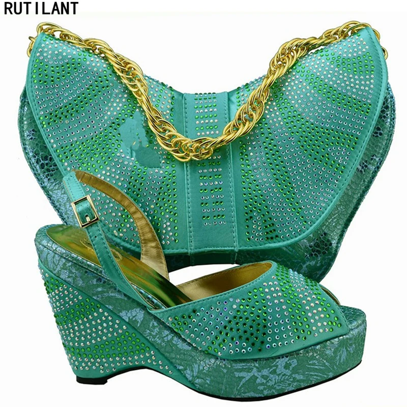 

New Water Green Color Matching Italian Shoe and Bag Set Shoe and Bag Set for Party In Women Nigerian Wedding Shoes and Bag Set
