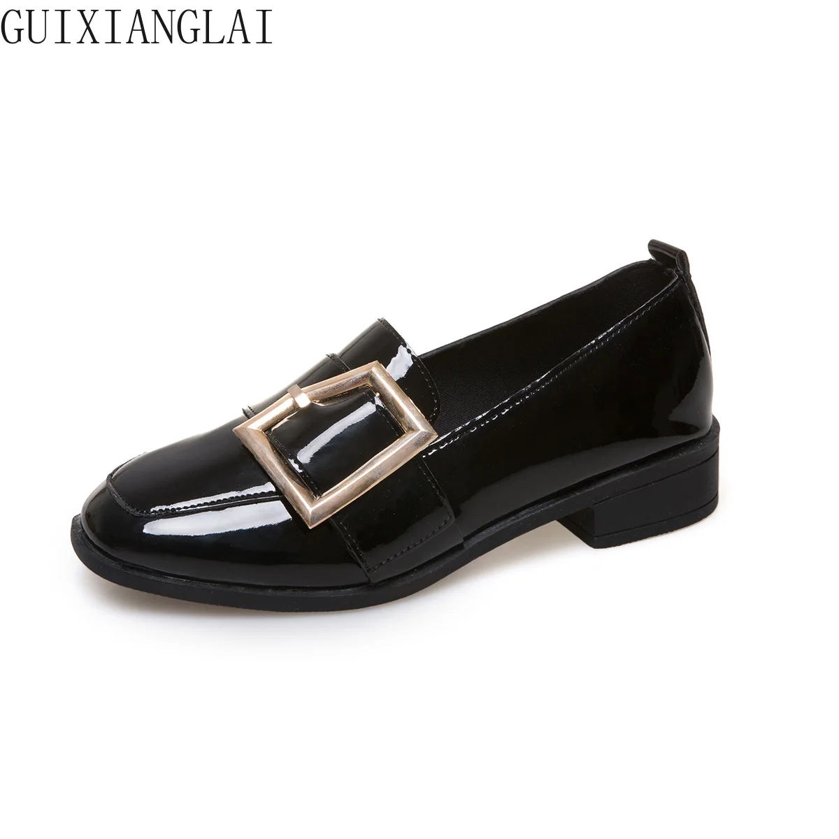 

2019 Spring New Square root square head with casual Inverness single shoes fashion retro hundred trend women's shoes