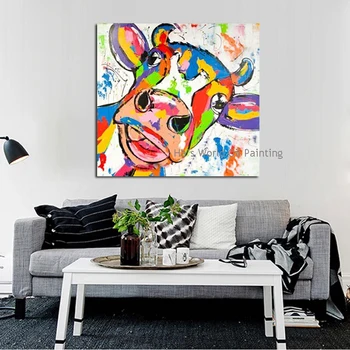 

Cartoon Hand Painted Large Canvas Paintings Cow Oil Paintings Modern Decoration Wall Art Living Room Decor Pictures no Framed