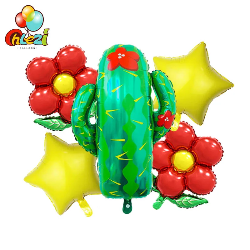 Кактус зеленый лист цветок фольги Воздушные шары точка латекса воздушный шар День Рождения вечерние свадебные украшения зеленый желтый звезда детские игрушки