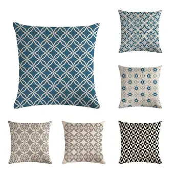

45*45cm Home Decor Print Pattern Cushion Cover Grey Blue Black Geometric Canvas Cotton Linen Suqare Printed Pillow Cover ZY432