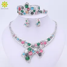 Свадебная со стразами набор украшений для женщин Кристалл ожерелье браслет кольцо посеребренные серьги Роскошные аксессуары