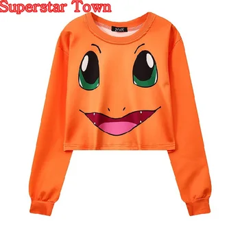 

Cropped Hoodie Charmander Crop Sweatshirt Women Harajuku Cartoon Hoodies Girl Lady Sexy Kawaii Cute Pullover