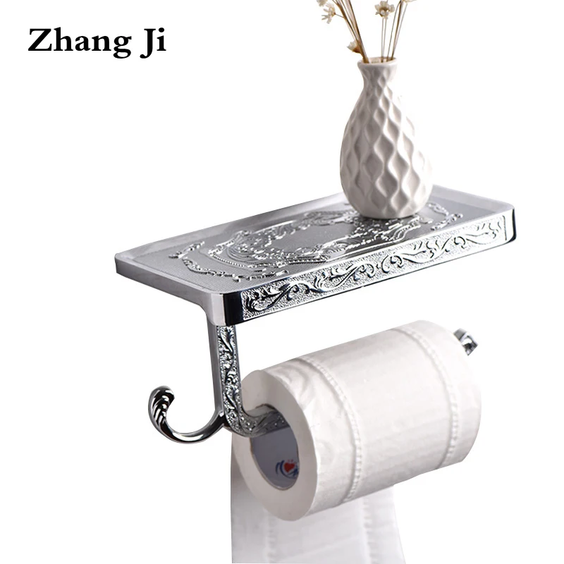 

Zhangji Luxury Zinc-Alloy Toilet Paper Holder Shelf With Hook Wall Mounted Bathroom Fixtures Silver Color Wc Roll Paper Holders
