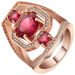 Преувеличены Роза кубического циркония большой геометрический кольцо из розового золота Цвет личности полые большое кольцо для Для