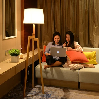 

Free shipping Solid wood floor light living room bedroom study floor lamp simple modern creative Nordic three foot landing lamp