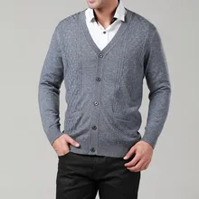 Весна осень свободный кашемировый кардиган с v-образным вырезом повседневные мужские свитера среднего возраста тонкий шерстяной свитер