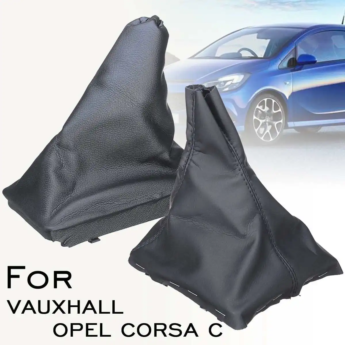 

2Pcs/Set Black Gear Shift Knob Gaiter Boot Cover Case Handbrake Dustproof Cap For VAUXHALL OPEL CORSA C