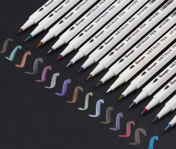 

15 Colors Metallic Calligraphy Brush Marker Pens Metallic Color Painting Pen for Ceramic, Glass, Mug Design (Brush Tip)
