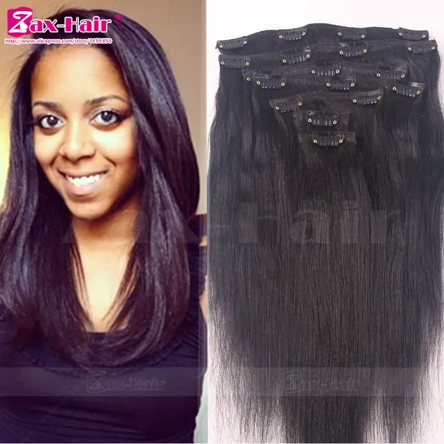Clip In Human Hair Extensions Light Italian Yaki Straight Clip In
