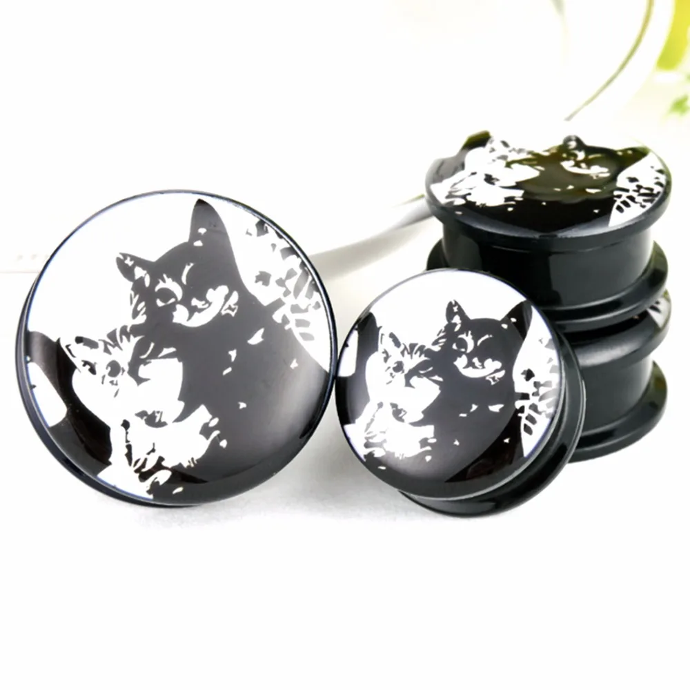 Ordentlich Vintage Körper Schmuck Retro Katzen Logo Piercing Schwarz Weiß Katze Zeichen Ohr Messgeräte Mode Ohr Stecker Tunnel Expander 2 Teile/los Et02 Schmuck & Zubehör