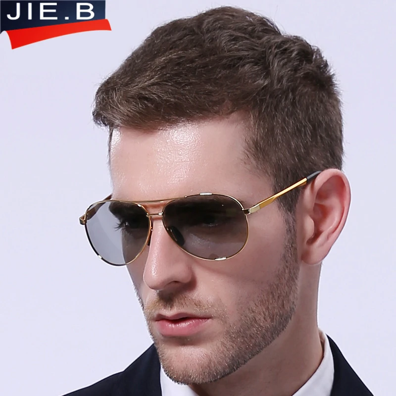 

JIE.B Photochromic Sunglasses Polarized Men's Spring hinge Polarizing Chameleon Glasses Driving Fishing UV400 case free