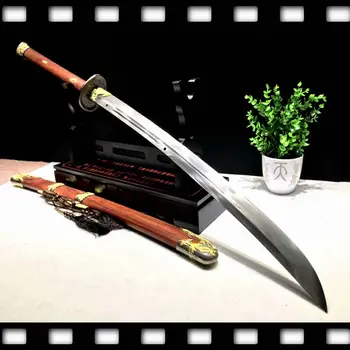 

Redwood Long Handle Chinese KungFu Fighting Knife Full Tang Damascus Folded Steel Blade Sharp WuShu Broadsword Dao Sword Katana