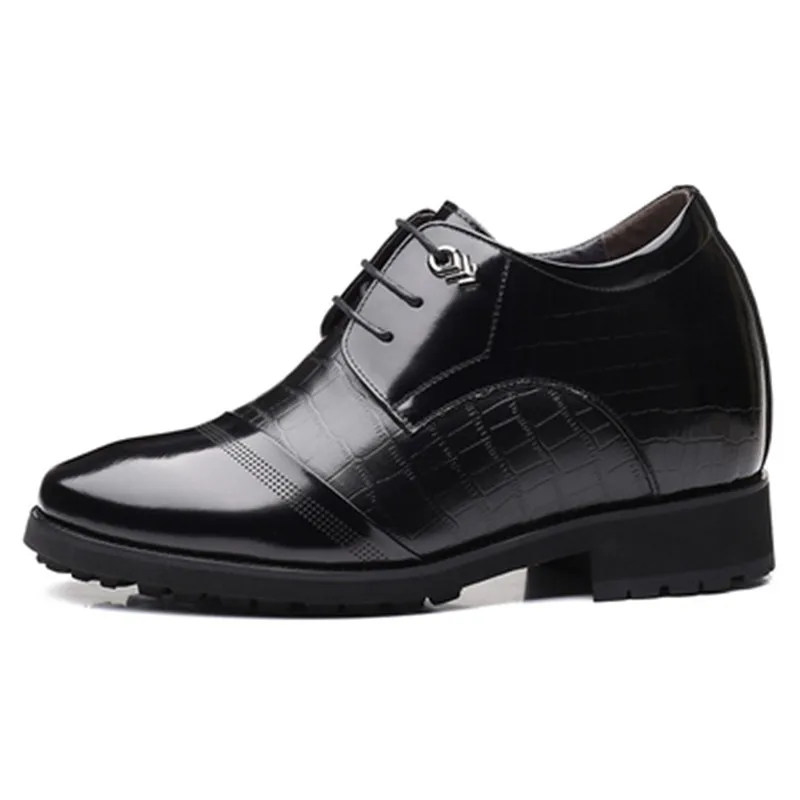 

Extra High Get Taller 11 cm Height Increasing Men's Dress Formal Shoes Genuine Leather Elevator Derby Shoes Black for Wedding