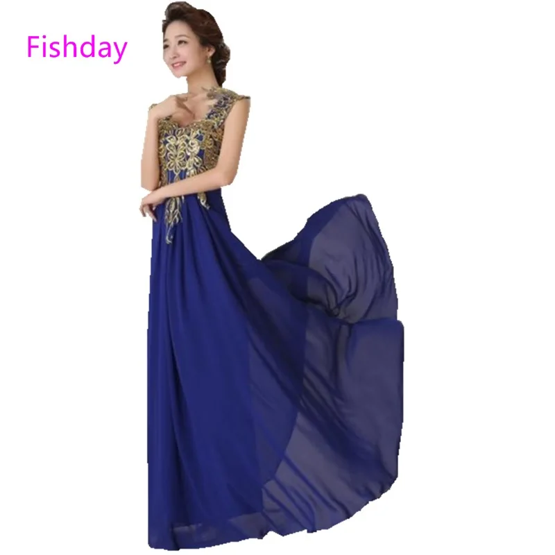 

Fishday Embroidery Chiffon Evening Dresses Royal Blue Elegant Red Plus Size Abendkleider Mother of the Bride For Women E20