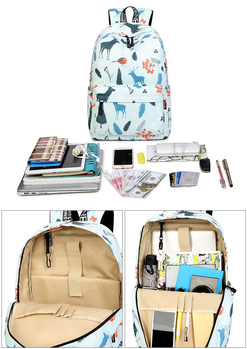WINNER Cute Fashion Backpack Fresh Deer Pattern School Backpack For Teenage Girls Light Blue Travel Backpack Mochila  (5)