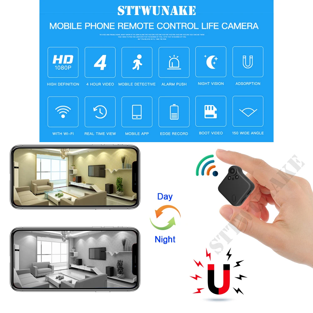 

STTWUNAKE mini IP camera 1080P HD wifi micro cam Night Vision Wireless Small Car Camcorder hidden Baby Monitor Video recorder