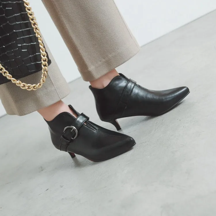 

Big Size 11 12 13 14 15 16 17 Ma'am Fine heel Short boots Metal decoration boot barrel High heel boots