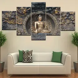 2018 framless статуя Будды нейтральная Печать холст стены Книги по искусству картина 5 Панель HD печати для гостиной дома украшения