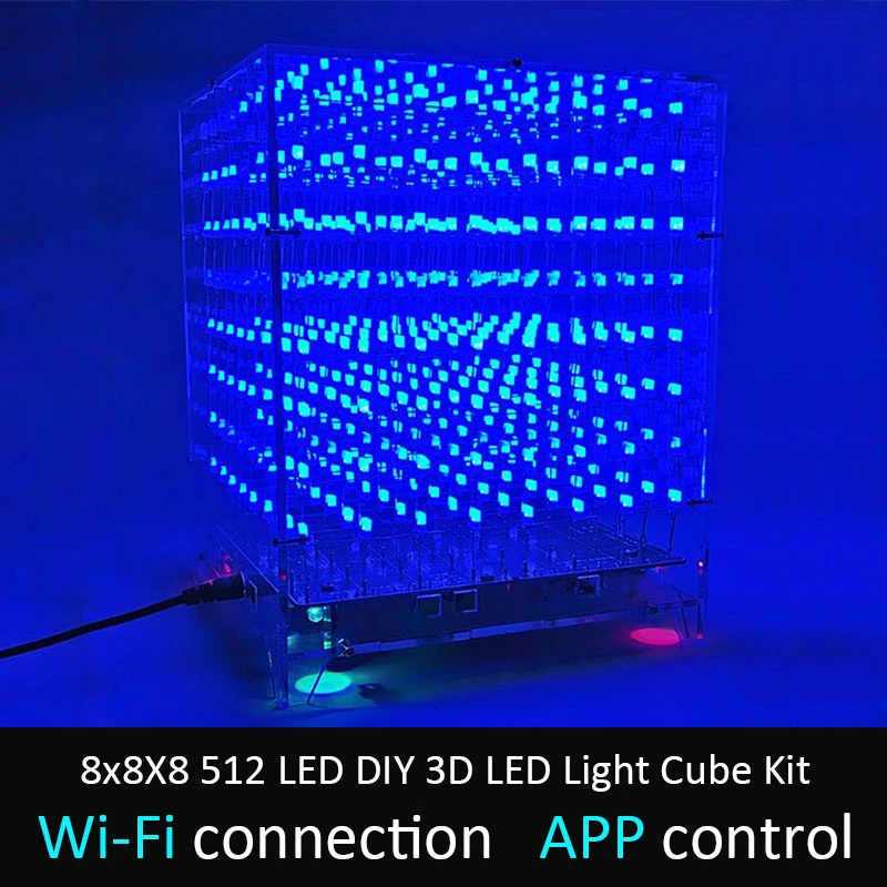 8x8X8 512 LED DIY 3D LED Light Cube Kit Wi-Fi Connected APP Control Music Spectr