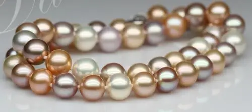 

Jewelr 006457 11-12mm south sea genuine white gold pink multicolor round pearl necklace