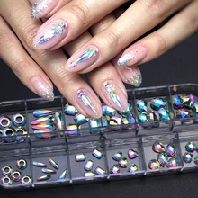 1 чехол, прозрачные Кристальные Стразы AB для ногтей, 3D, плоская задняя часть, Смешанная форма, стразы, Блестящие Блестки, дизайн ногтей, украшение, JI752