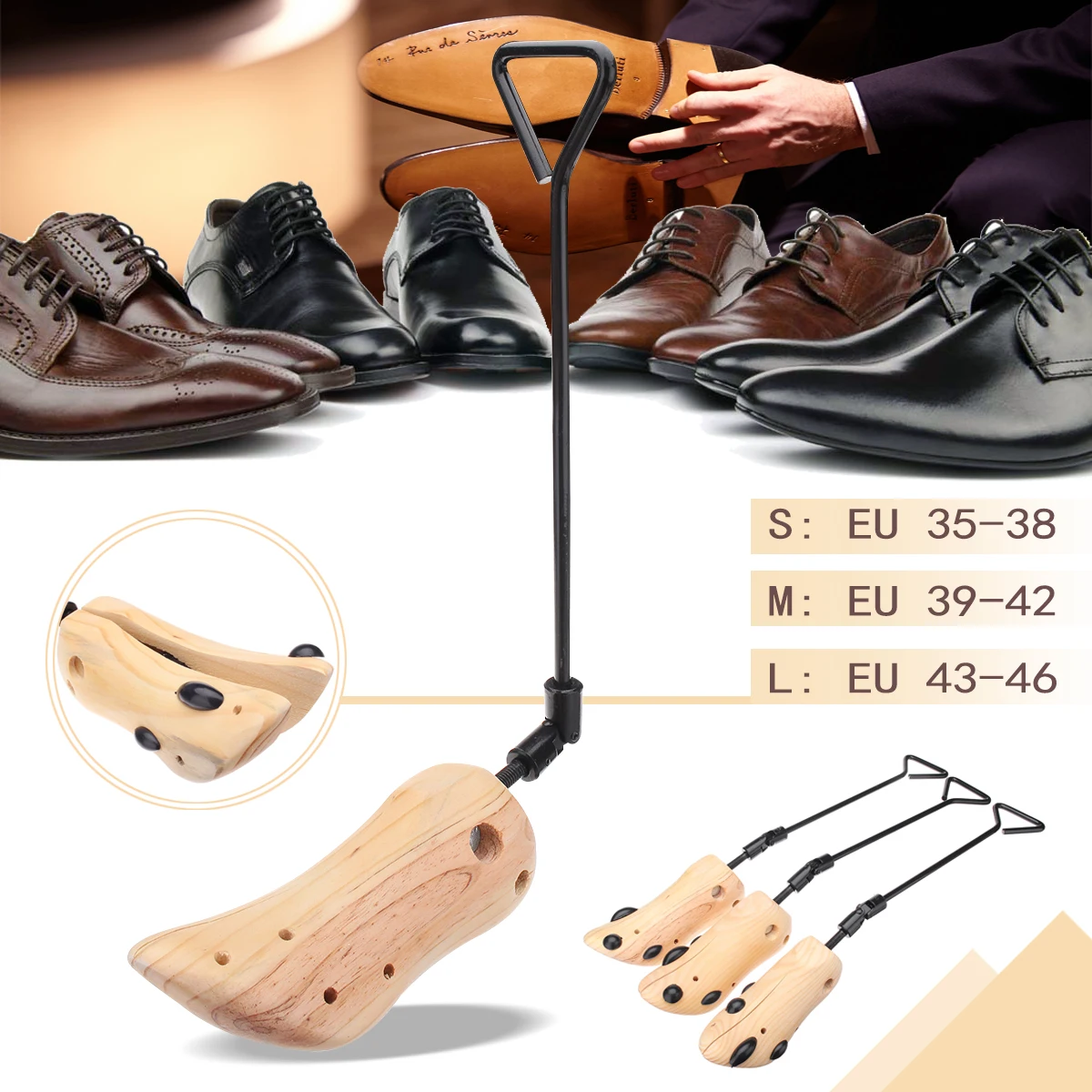 

1Pcs Adjustable Shoes Stretcher Men Women Wooden Shoe Tree Shaper Rack Wood Universal S/M/L Boots Expander Shoes Hanger Holder