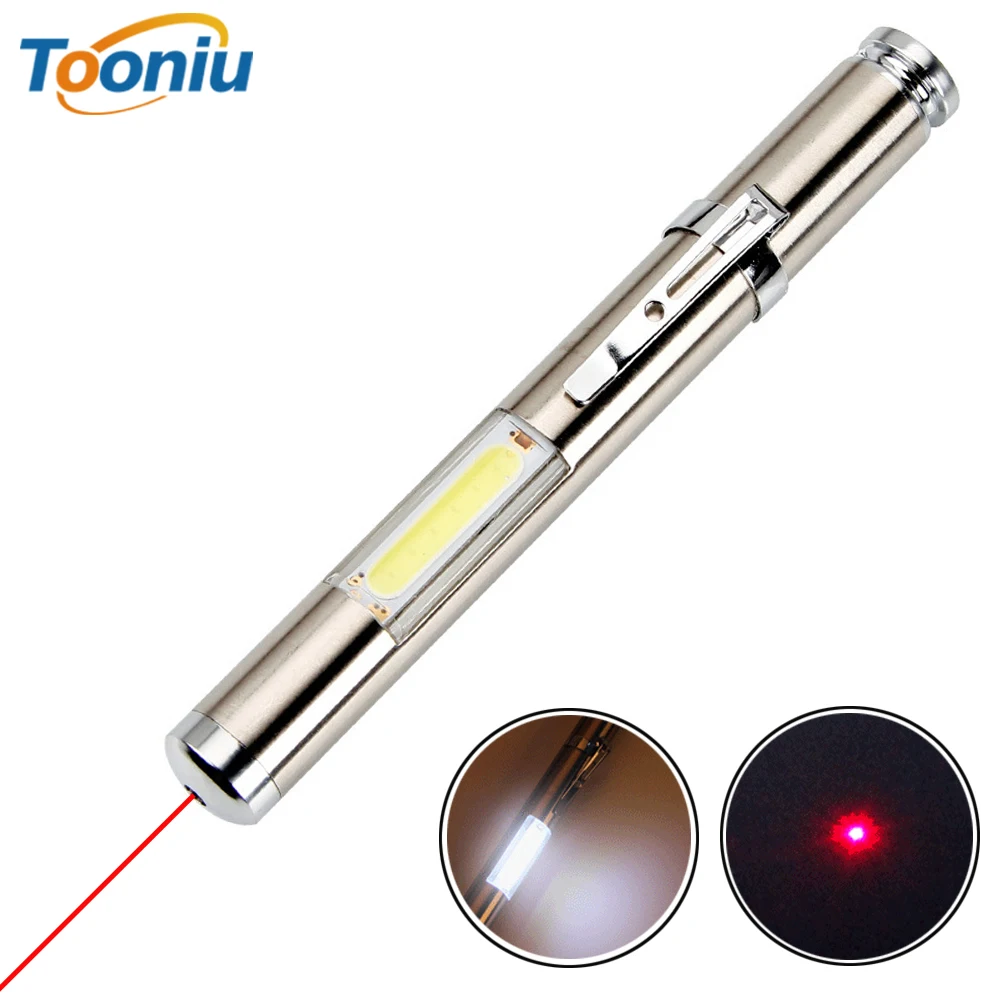 

Multifunctional LED Flashlight laser light COB work light Powered by AA batteries Suitable for teachers, camping,etc.