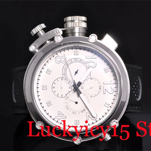PARNIS Big Cool Automatic Men s Watch Week Date Indicator Big Crown 50mm White Dial Wristwatch