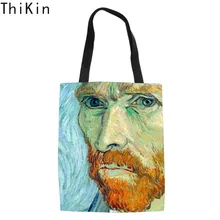 THIKIN Van Gogh Автопортрет краски хозяйственные сумки дорожные сумки складные девушки олилс большая Льняная сумка женская сумка на плечо из ткани