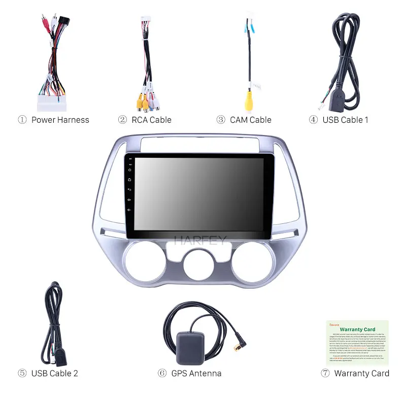 Excellent Harfey 9 inch Android HD Touchscreen GPS Navigation Car Radio for Hyundai i20 Manual A/C support Backup Camera Carplay DVR OBD2 3