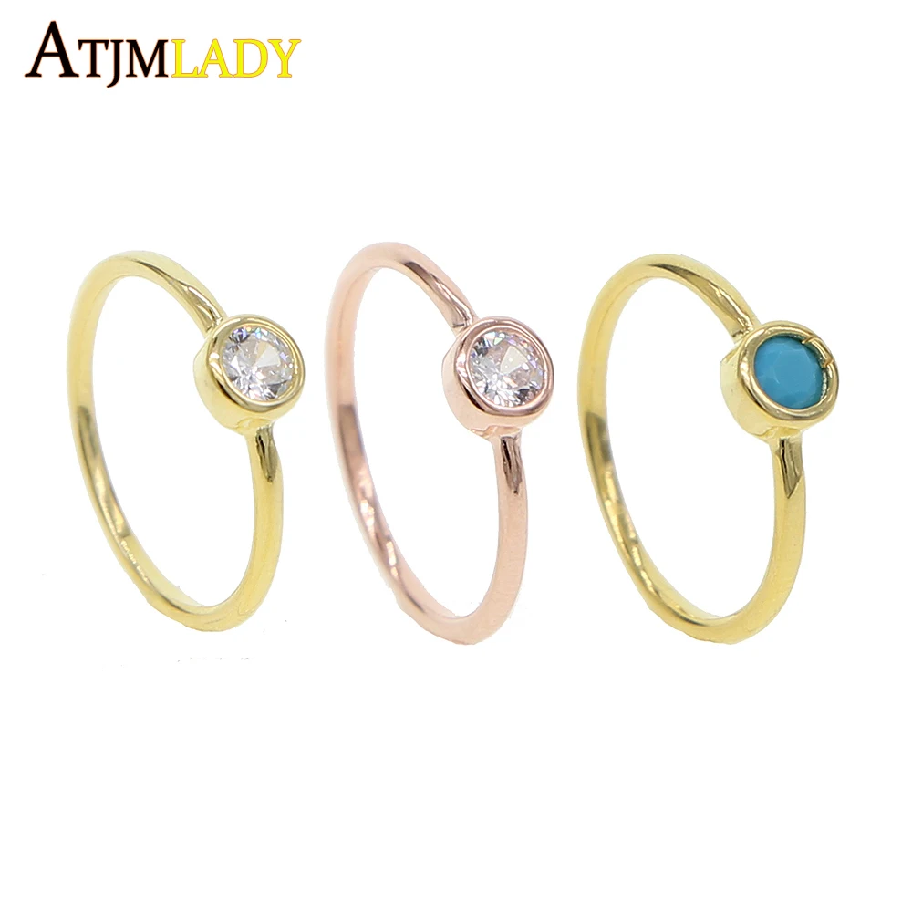 

top quality 925 sterling silver fashion single turquoises cz eternity stack rings gold filled vermeil delicate minimal jewelry