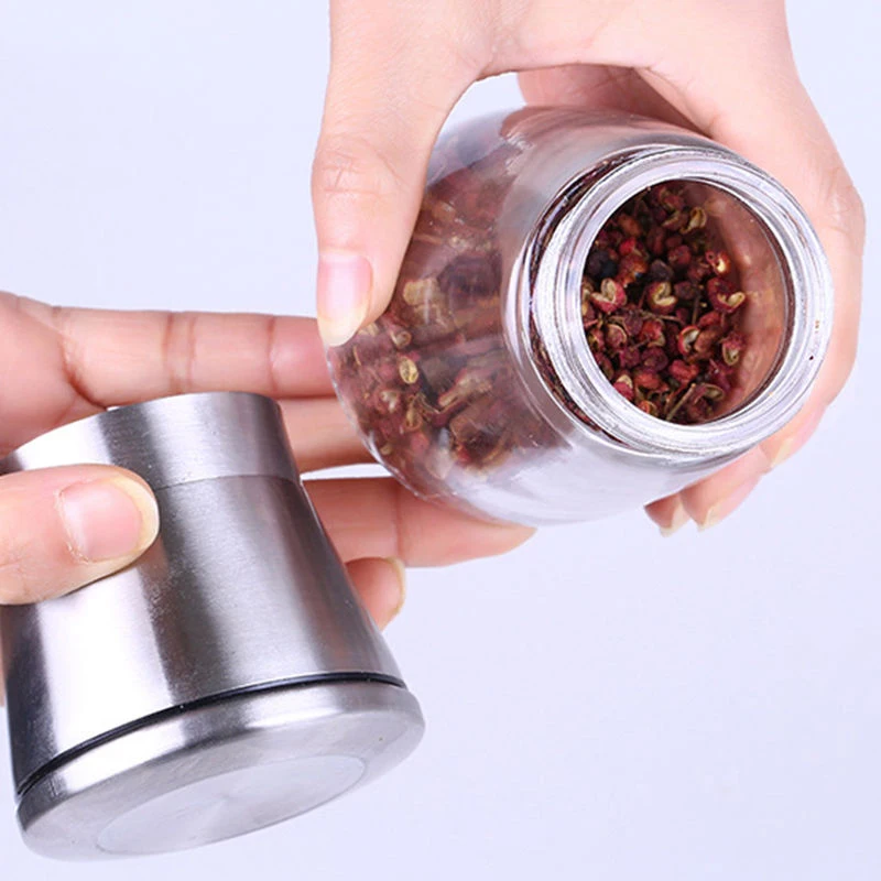 JX-LCLYL 1pc NEW Stainless Steel Pepper Mill Salt Spice Glass Bottle Grinder Kitchen Tool