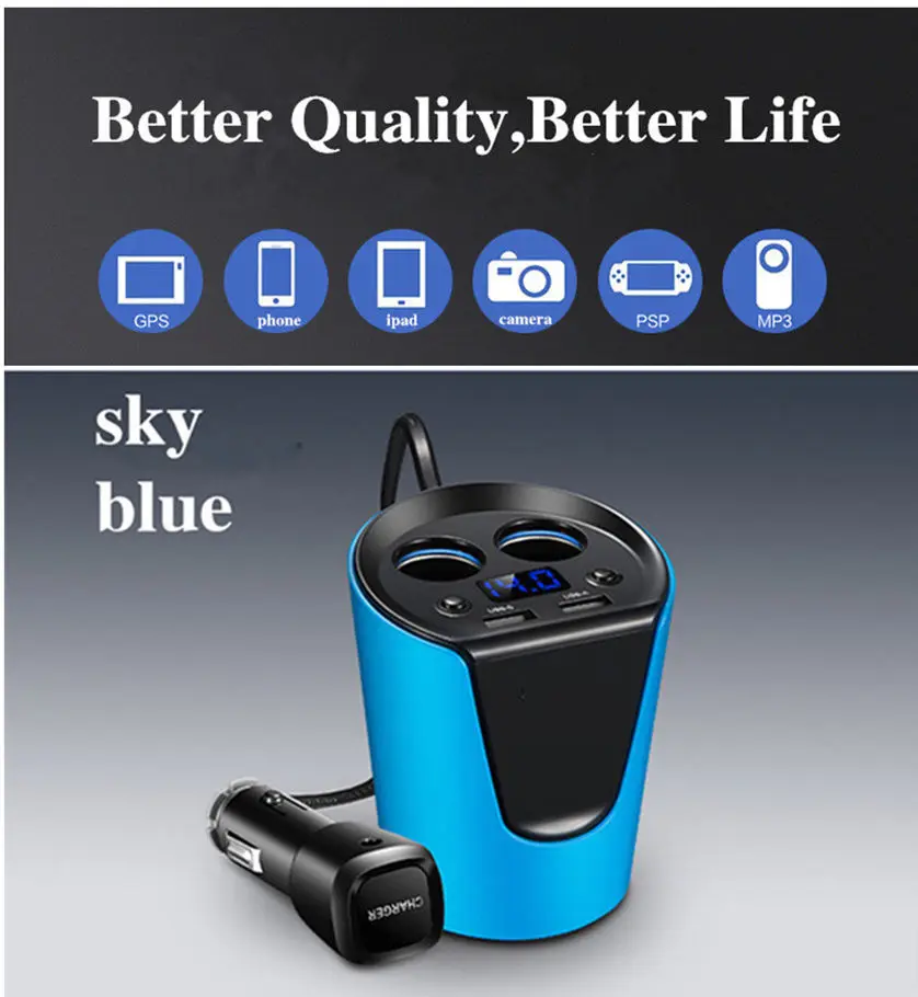 Car charging cup 12-24V 3.1A Car Charger Adaptor Cup charger With Voltage Current Display