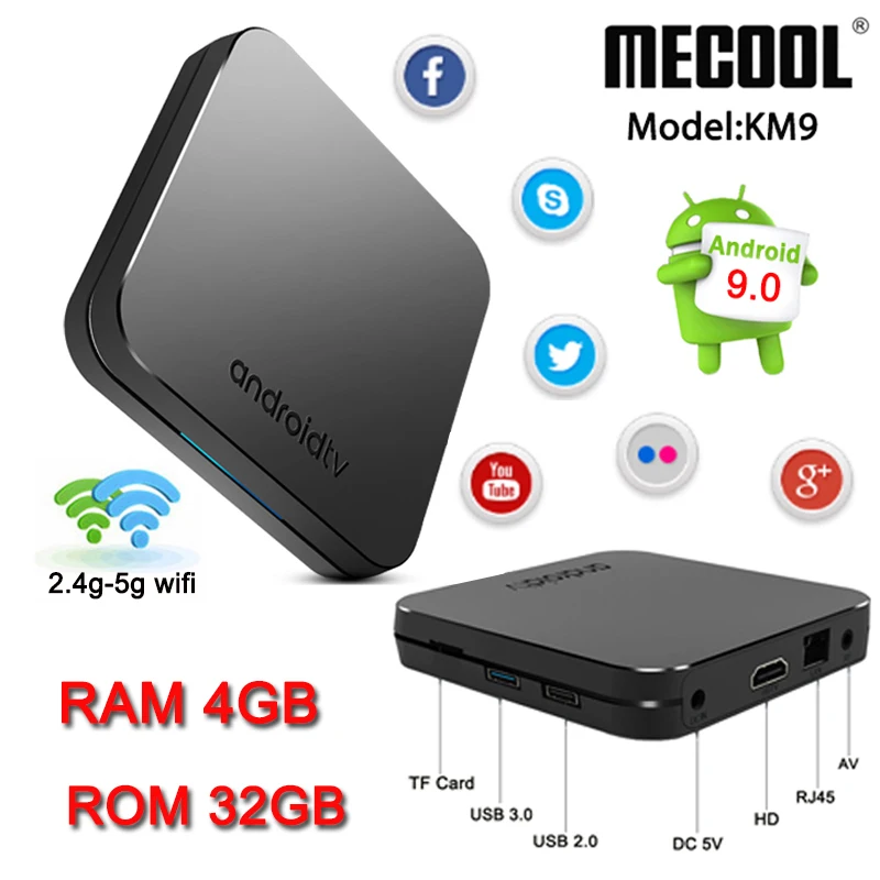 

MECOOL KM9 Android 9.0 Smart TV BOX Amlogic S905X2 quad core BT4.1 LPDDR4 Set top box 4K HD 2.4G&5G wifi Media Player PK H96max+