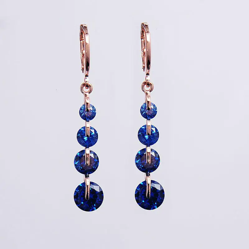 

iMucci Fashion Women Rose Gold Color Zircon Pierced Dangle Drop Long Earrings Crystal Hoop Charm Earring