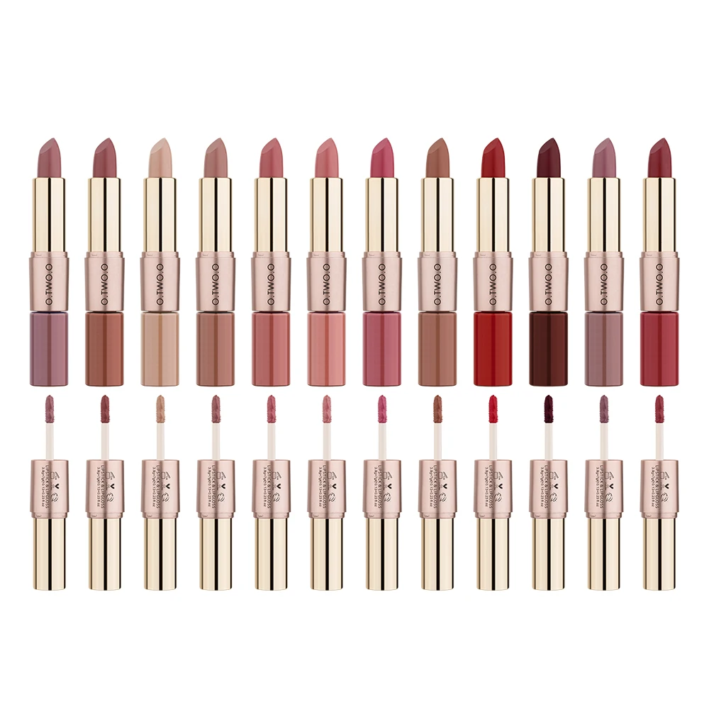 

12pcs/lot O.TWO.O Matte Lipstick Liquid Lip Gloss 2 In 1 Lips Makeup Set Long-lasting Waterproof Velvet Lip Stick Lipgloss