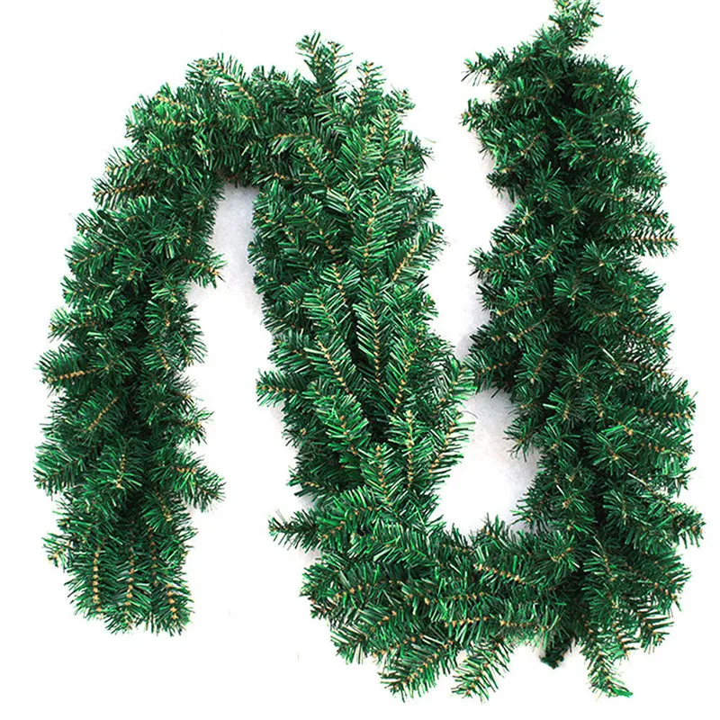 2,7 м(9 футов) искусственные зеленые венки, Рождественская гирлянда, гирлянда для камина на Рождество, Год, дерево, вечерние украшения для дома