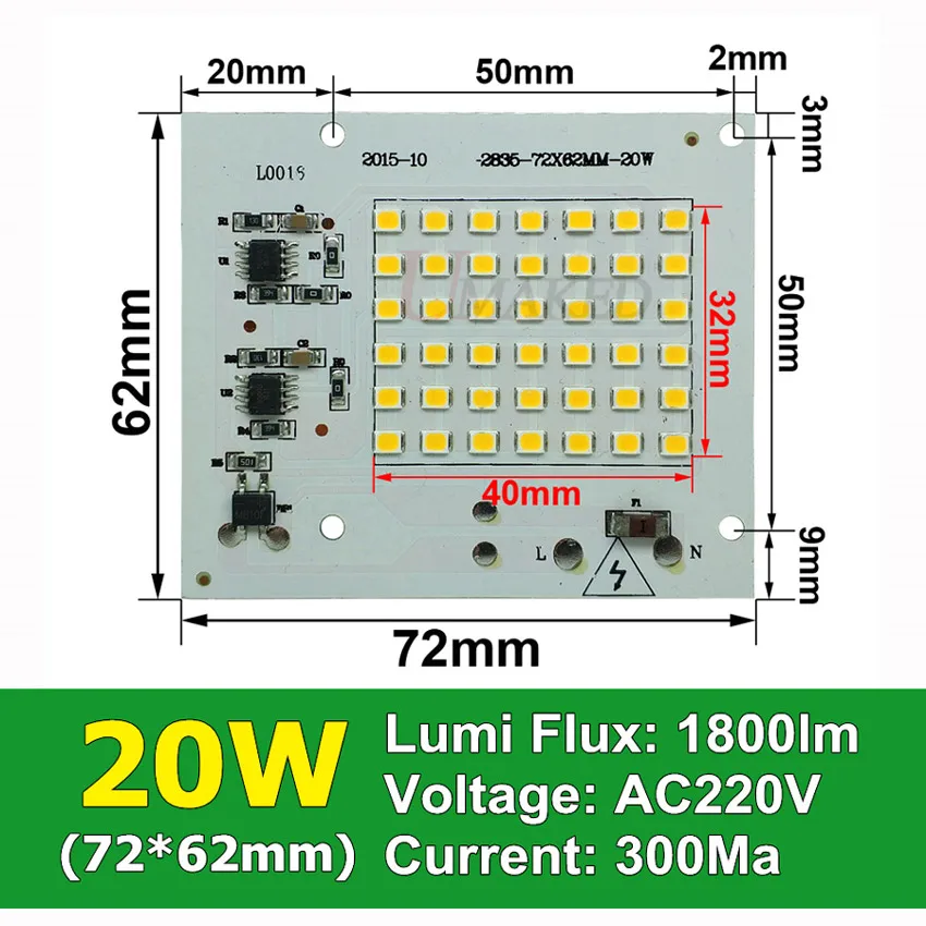 1/10/50 шт. COB светодиодный чип лампы Smart IC 220 в 90 Вт 50 Вт 30 Вт 20 Вт 10 Вт для наружного Прожектора Теплый белый/белый Высокое качество - Испускаемый цвет: 20W AC220V